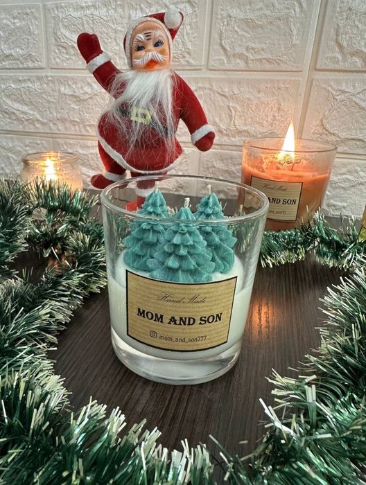 Свічка із соєвого воску у склянці "ЯЛИНКИ У СКЛЯНЦІ" 250мл