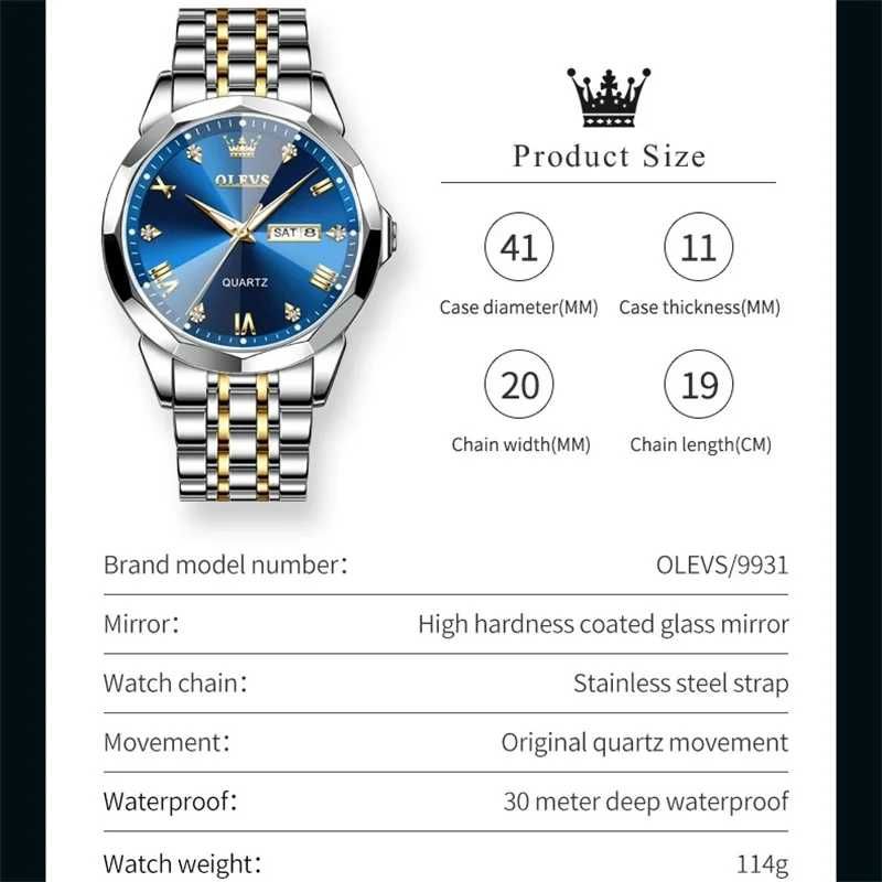 Мужские часы кварцевые OLEVS Rhombus Quartz Men's Watch календарь дата