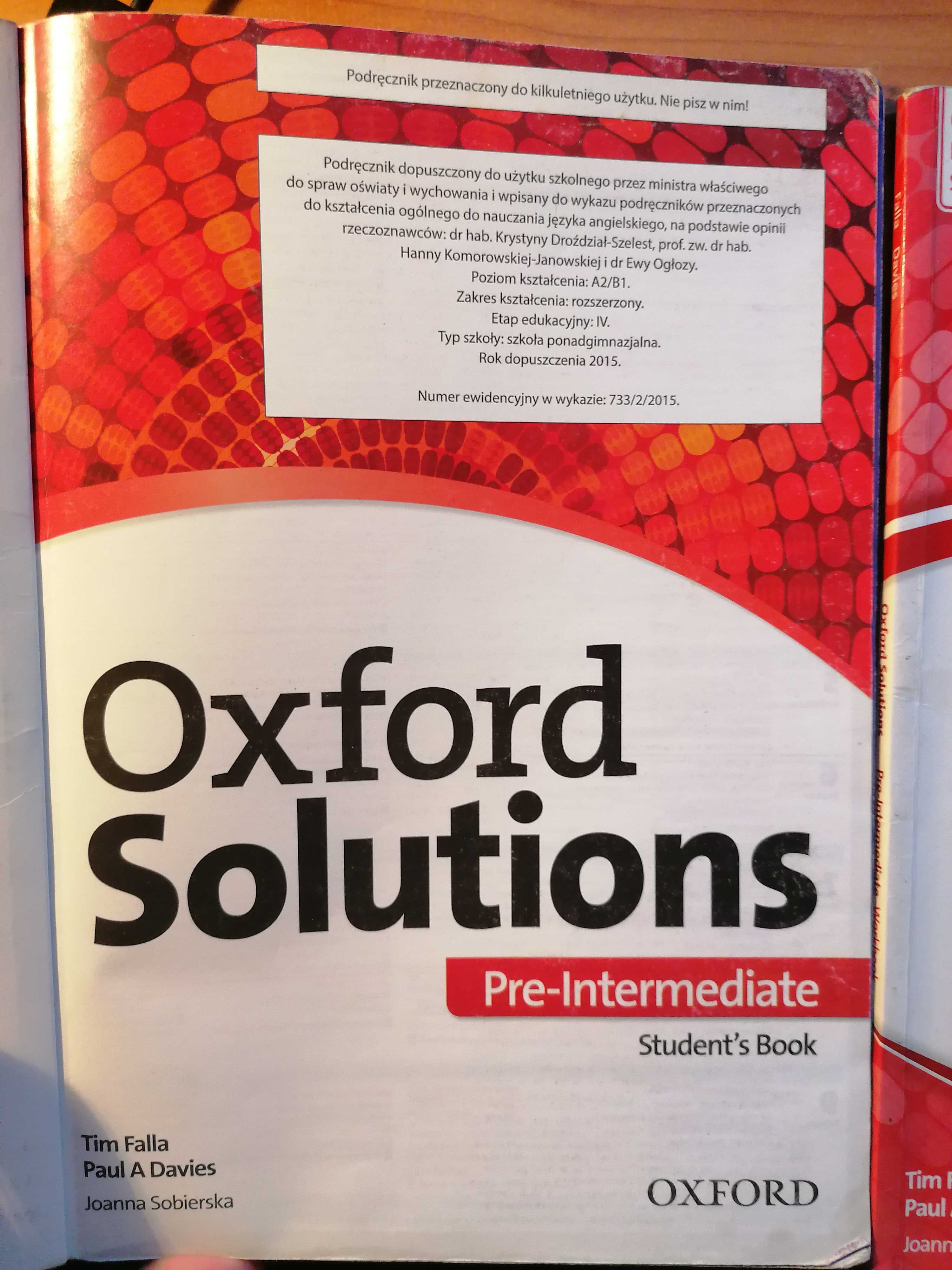 Oxford Solutions Pre-Intermediate workbook Podręcznik I ćwiczenia