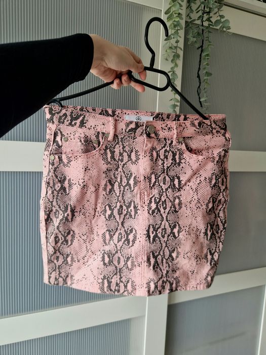 Krótka mini spódniczka w panterkę, różowa, zwierzęcy wzór, bawełniana,