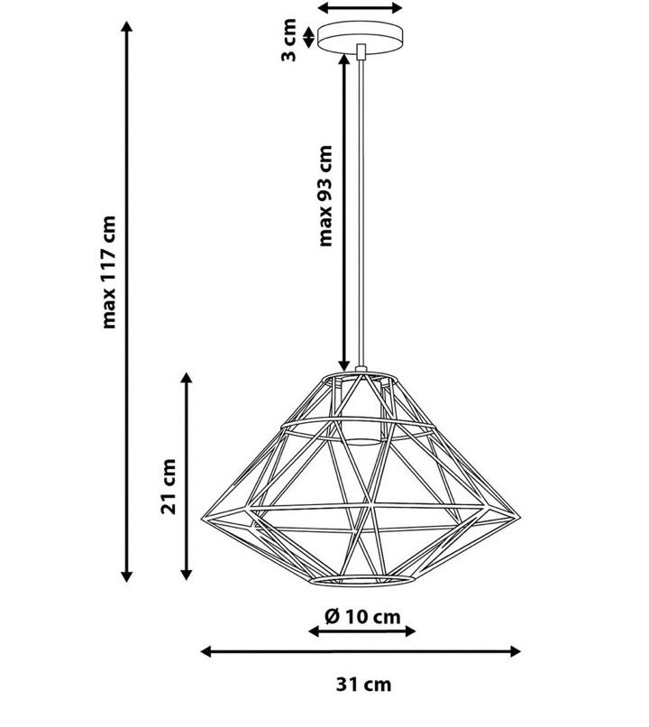 Nowoczesna lampa w kształcie diamentu z miedzianych prętów