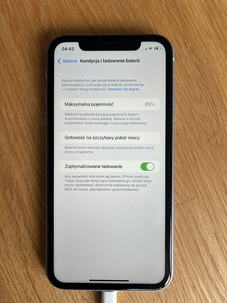 iPhone XR 64GB niebieski kabel zasilacz pudelko (bateria 85%)