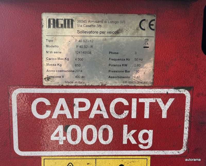 Podnośnik 2 kolumnowy AGM hydrauliczny 4000 kg