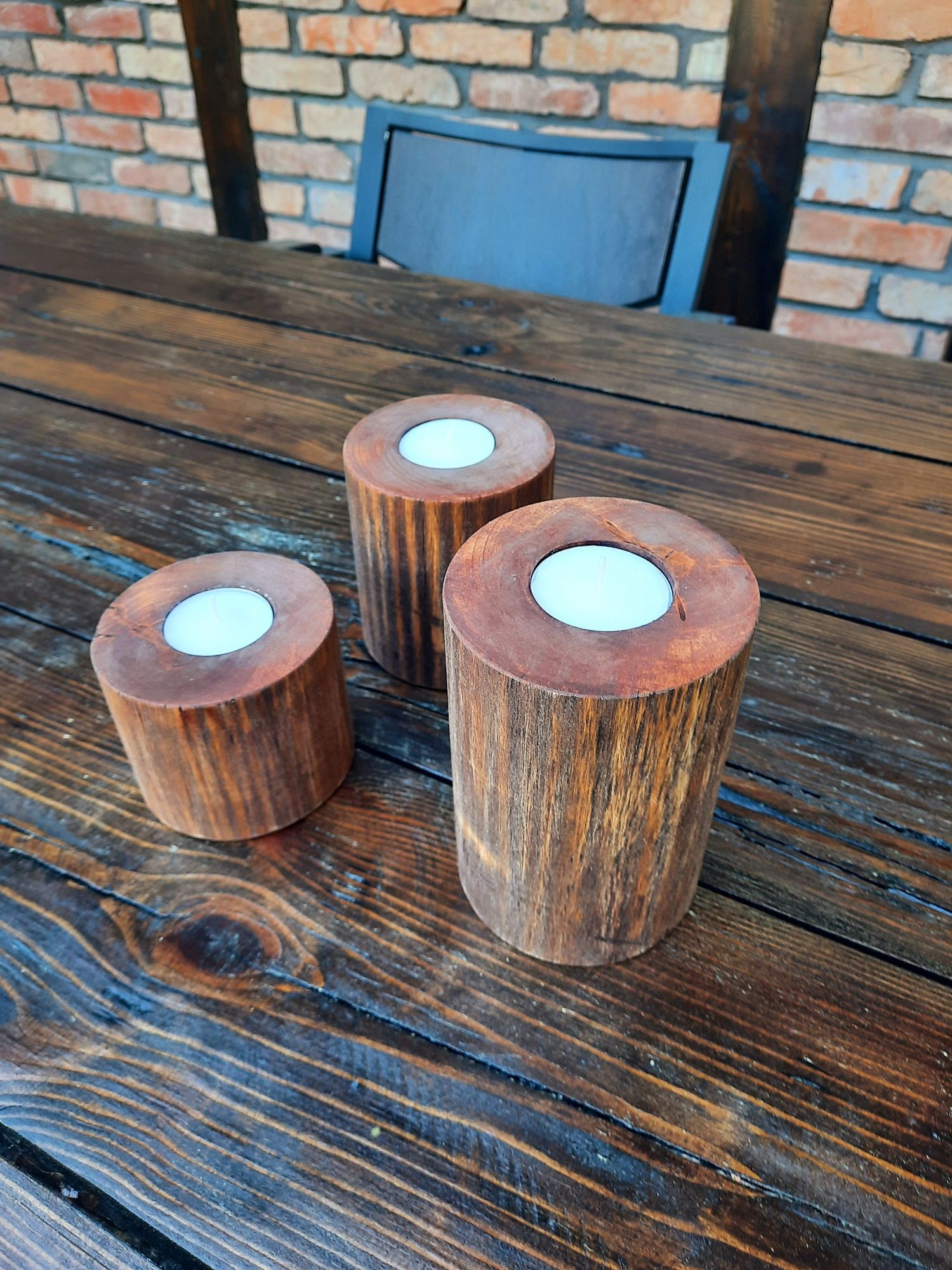 Zestaw rustykalnych świeczników tealight. Hand made