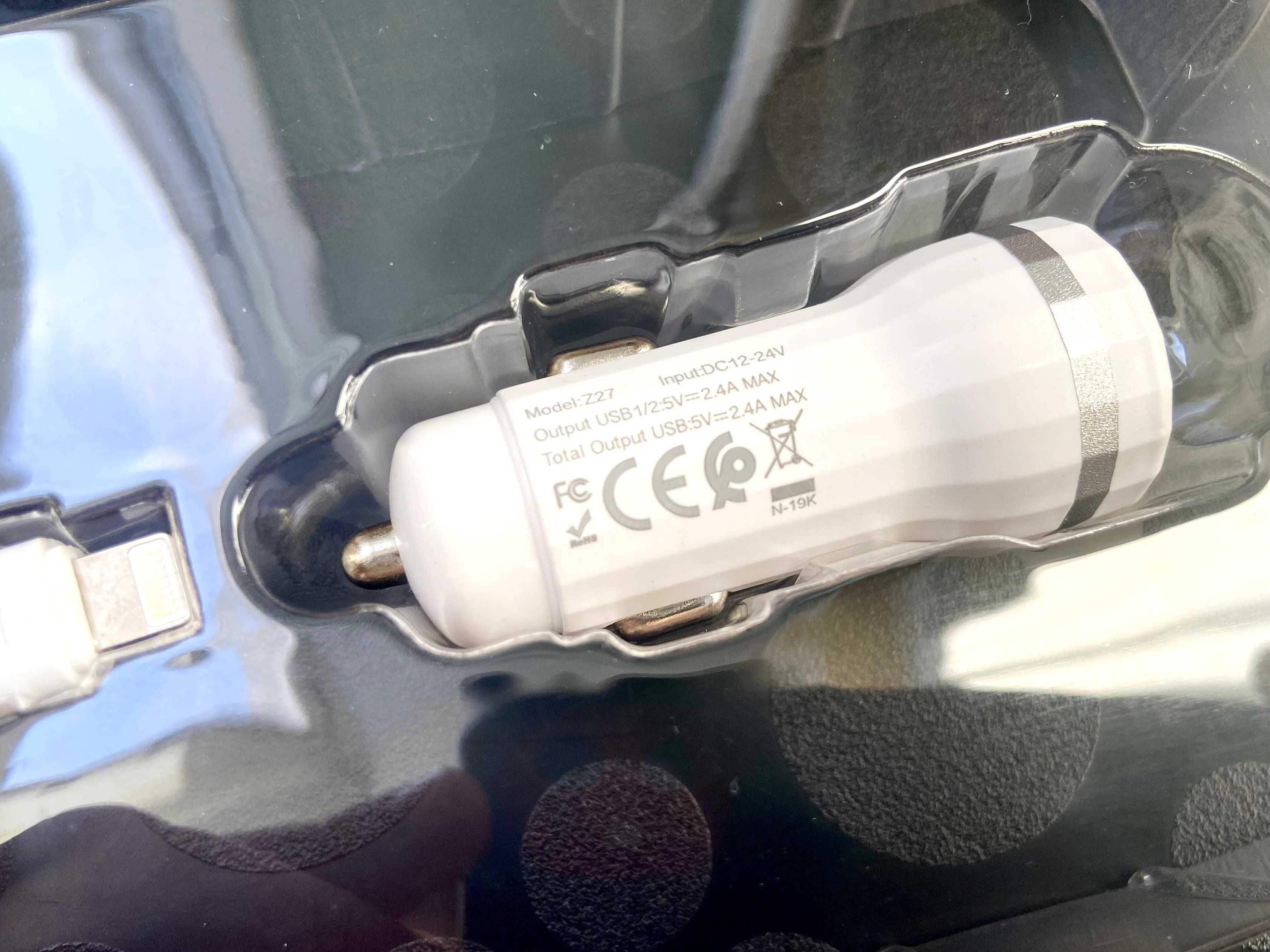 HOCO Зарядка авто в прикуриватель для Айфон USB 2шт + Кабель Лайтнінг