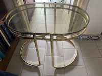 Mesa vintage oval em vidro com dourado