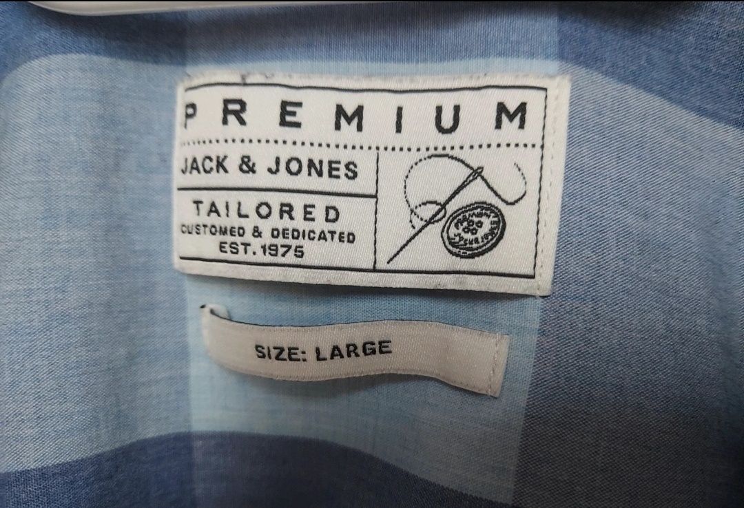 Niebieska bawełniana męska koszula w kratę Jack & Jones Premium L