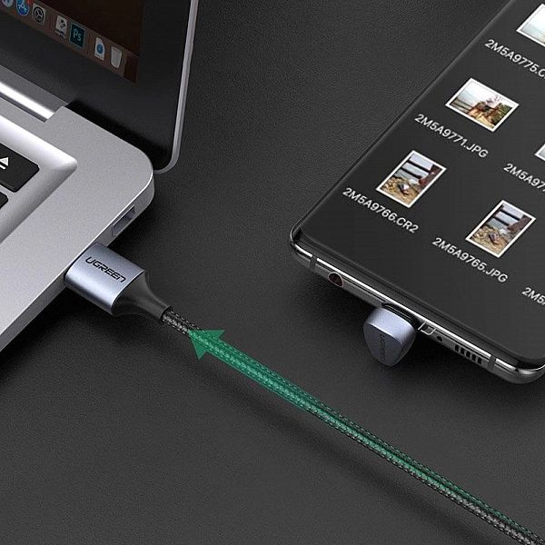 Ugreen nylonowy kątowy kabel przewód USB - USB Typ C 1 m 3 A 18 W Quic