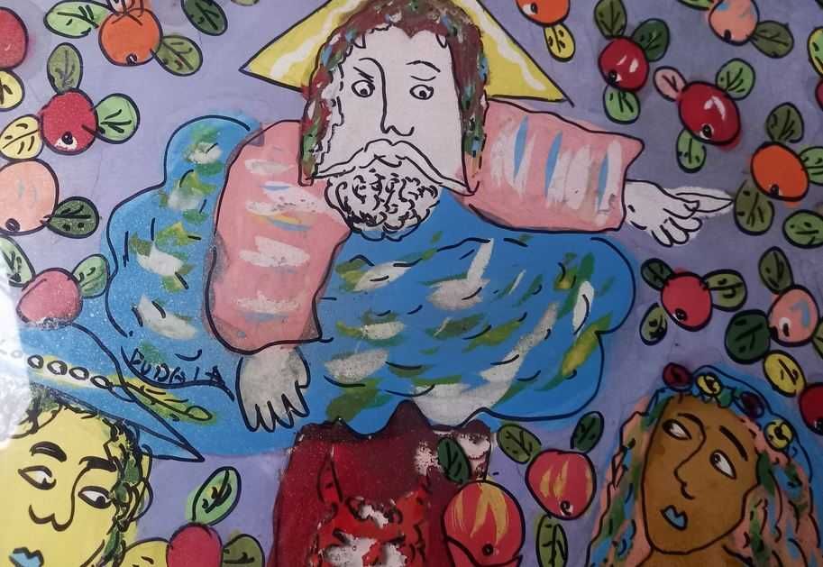 Fudala Jan obraz na szkle "Wypędzenie z raju" sygnowany