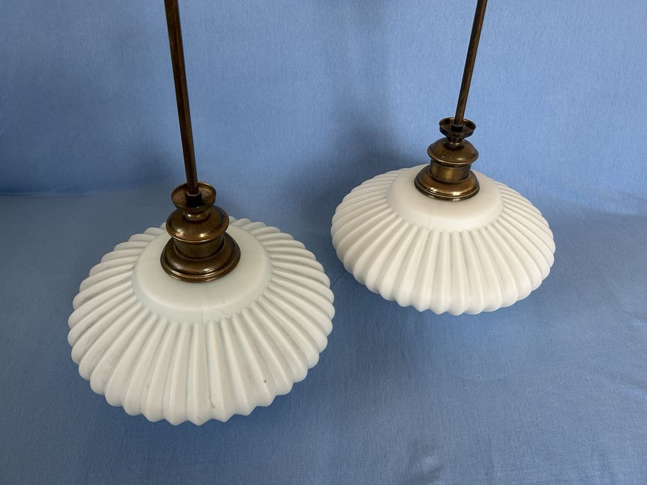 Stara lampa żyrandol art deco ryflowany klosz szkło dwuwarstwowe