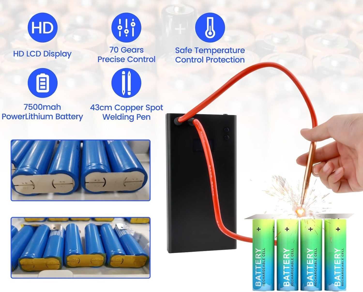 Soldador a Pontos Portátil com Ecrã LCD