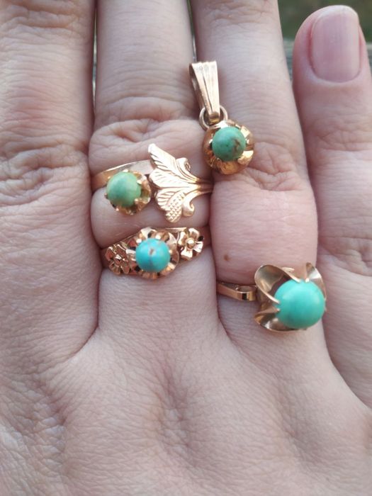 Золотые серьги бирюза 583 проба,585