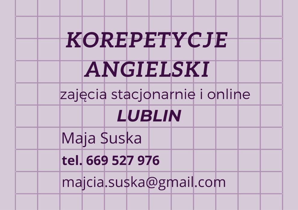 Korepetycje z angielskiego stacjonarnie/online Lublin Czechów