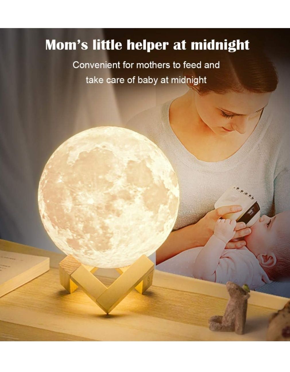 Lampka nocna 3D, księżyc, druk 3D, lampka nocna z czujnikiem dotykowym