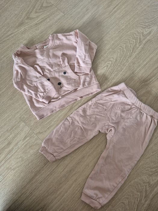 Komplet dresowy komplecik dresik różowy miś 74/80