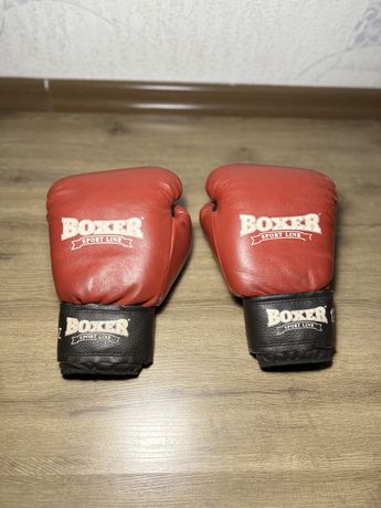 Боксерські рукавички 12 oz шкіра, червоні BOXER, боксерские перчатки