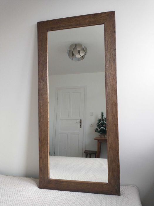 Duże lustro dębowe, rustykalne lustro w ramie, lite drewno dziki dąb