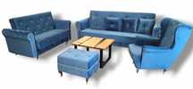 Piękna Sofa Glamour 2 i 3 osobowa rozkładana  Komplet Uszak Fotel pufa
