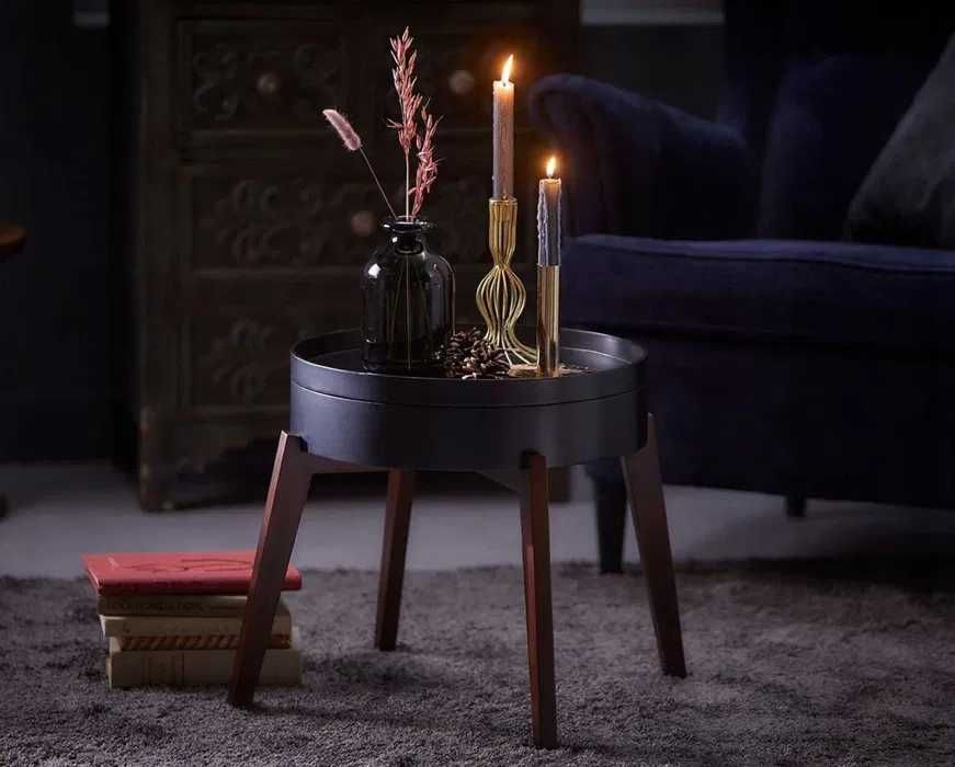 Stolik Kawowy Taca Schowek 3w1 GUSTA Czarny Drewno