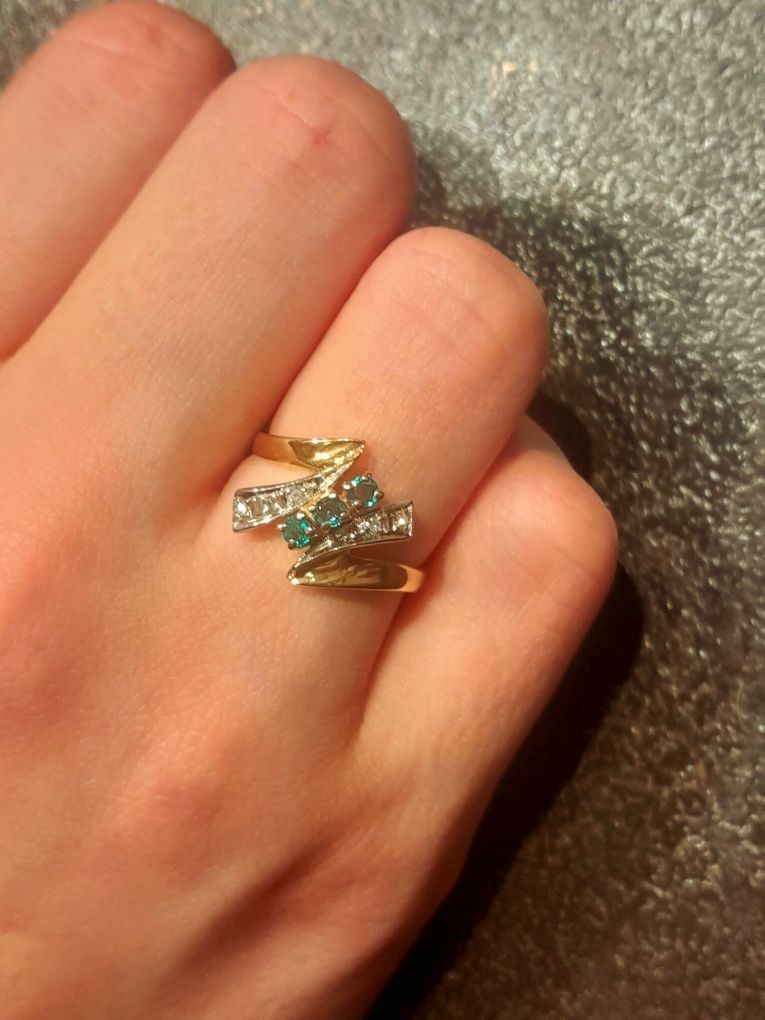R.11 Pierścionek 3.15g Szmaragdy Diamenty Złoto 585 WYCENA