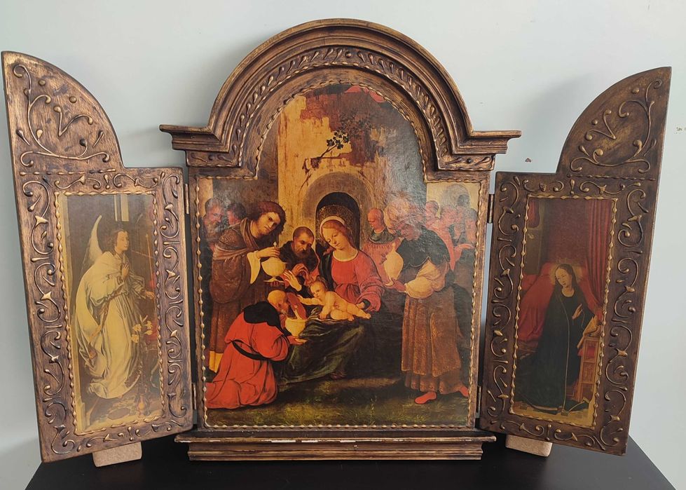 Quadro religioso triptico dourado