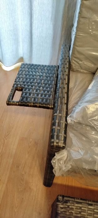 Nowa sofa rozkładana technorattan szara plus gratis nowy szary leżak