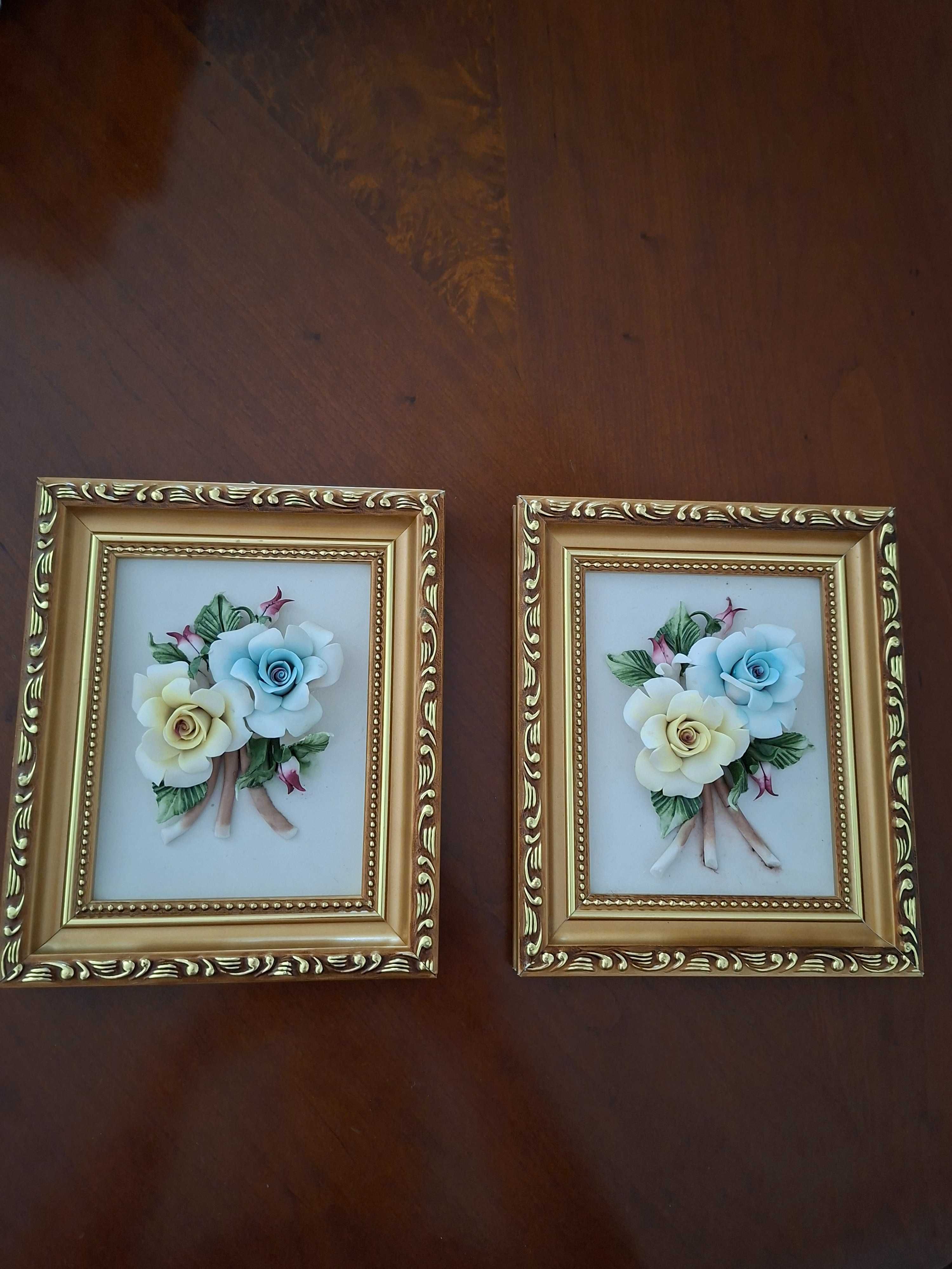 Conjunto de 3 quadros. Ceramica com moldura em madeira.