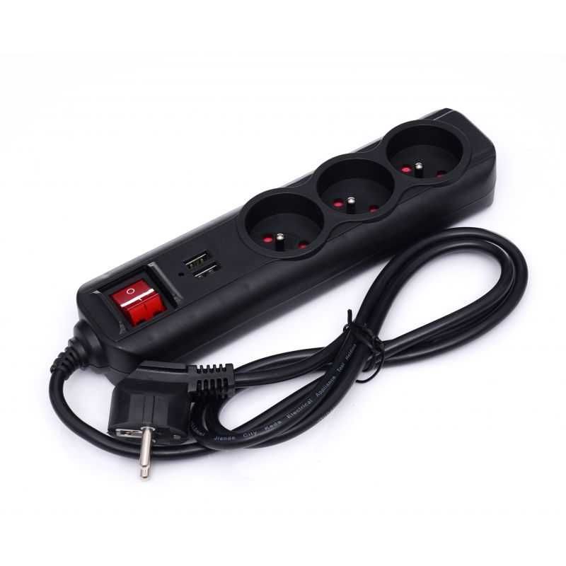 PRZEDŁUŻACZ LISTWA 1,5 m 3 gniazda 2x USB 3x230V + wyłącznik KD4031