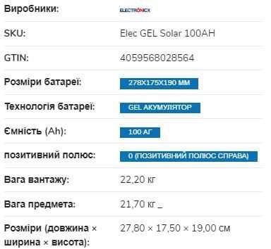 Гелевий акумулятор Electronicx Solar Edition batterie 100AH 12V