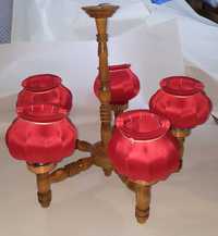Lampa wisząca drewno vintage 5 kloszy czerwonych