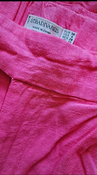 Komplet letni lniany spodnie wide leg fuksja boho Stradivarius M 38