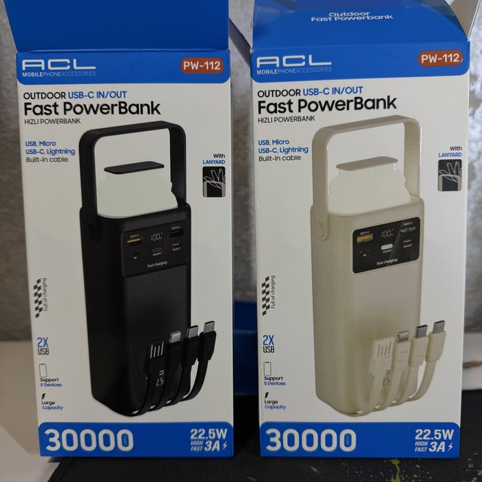 Повербанк Powerbank ACL 30000 mah 22.5w з ліхтариком і кабелями