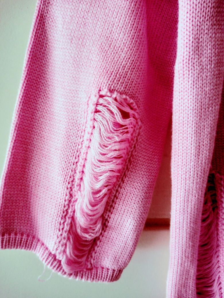 Nowy sweter z dziurami Badu  cukierkowy róż  one size