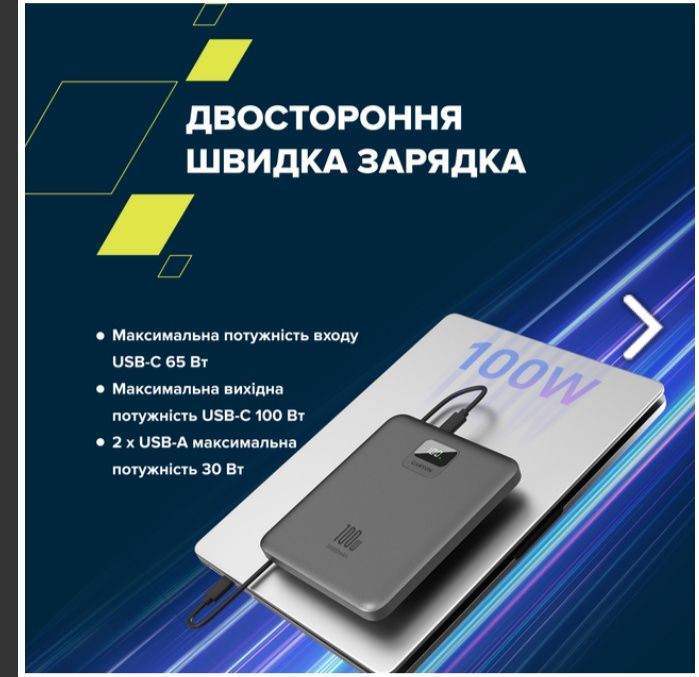 Зовнішній акумулятор CANYON PB-2008 LED FLAT 20000 mAh PD100W QC3.0 Da