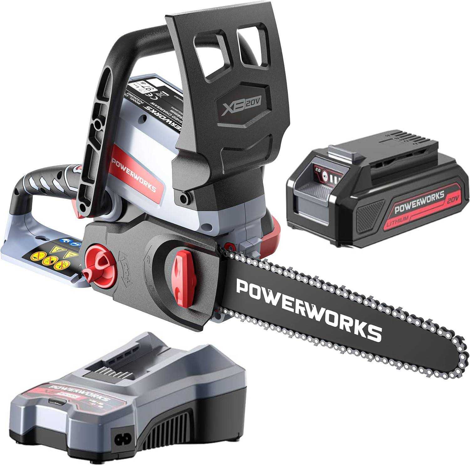 Piła Łańcuchowa Akumulatorowa 25CM 20V 2Ah Zbiornik Oleju POWERWORKS