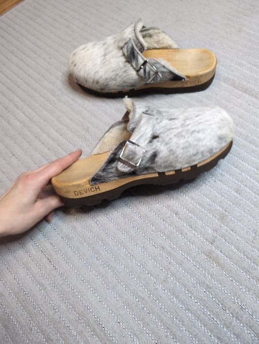 Сабо шльопанці 42р. 27см Devich шкіряні з хутром