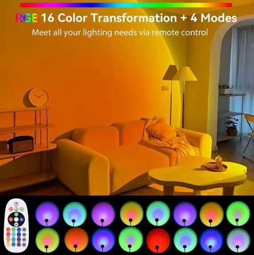 Lampka USB LED zachód słońca RGB 16 kolorów projektor pilot