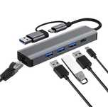 Hub USB C, 5 w 2 typu C/USB 3.0 adapter z podwójną konwersją, 3 x USB
