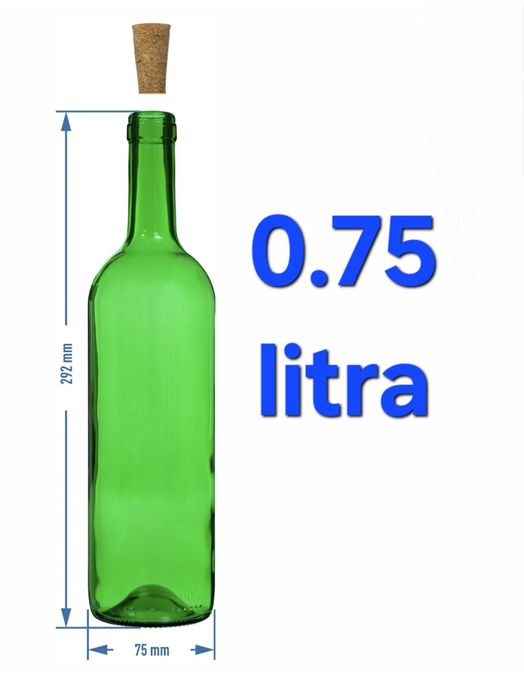 Butelka na wino + korki 0,75 L zielona - 8 szt.