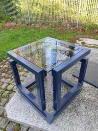Stół/stolik metalowy ze szklanym blatem e kolorze antracyt ral 7016