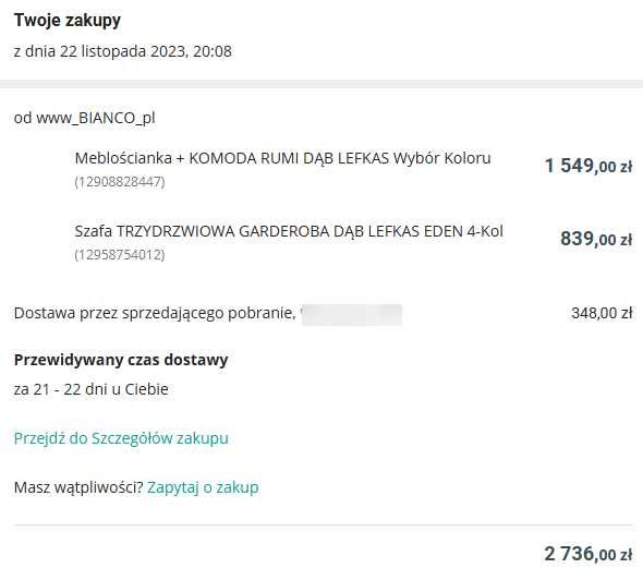 Meble salonowe (komoda, szafa, witryna, szafka RTV, półka wisząca)