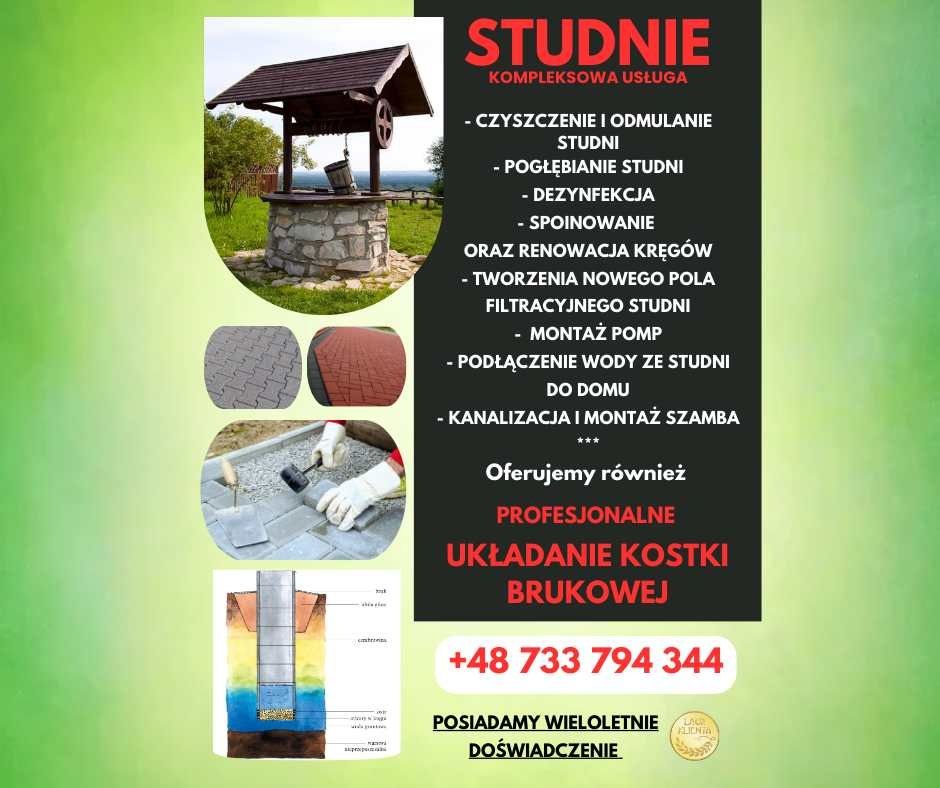 STUDNIE czyszczenie, pogłębianie odmulanie, montaż pomp