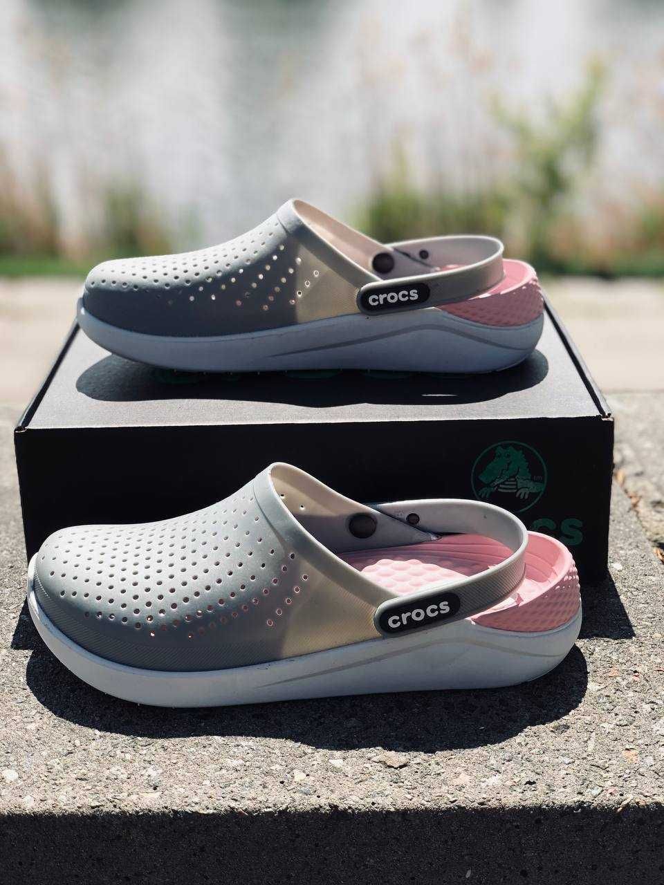 Шлепанцы Crocs LiteRide женские Топ предложение! Крокс Gray-Pink лето