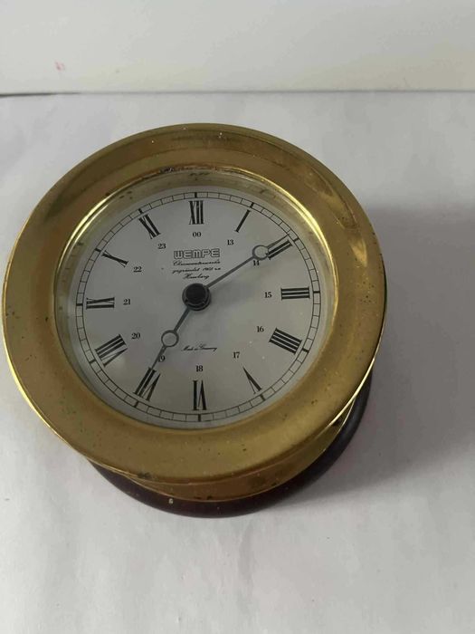 Zegar okrągły ścienny mosiężny drewno