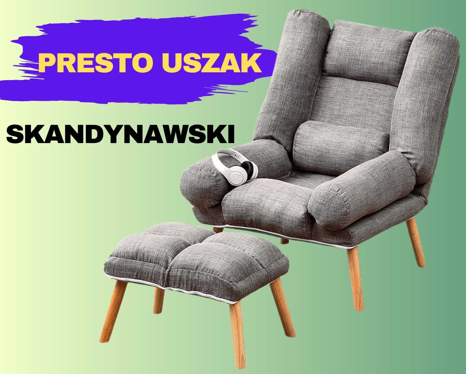 Nowoczesny fotel do salonu w stylu skandynawskim Uszak Szary