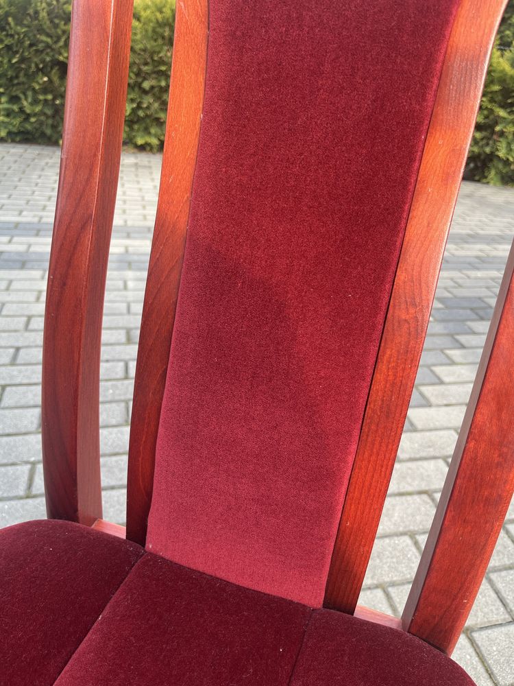 Komplet Krzesła do kuchni jadalni drewniane bordowe czerwone machoń