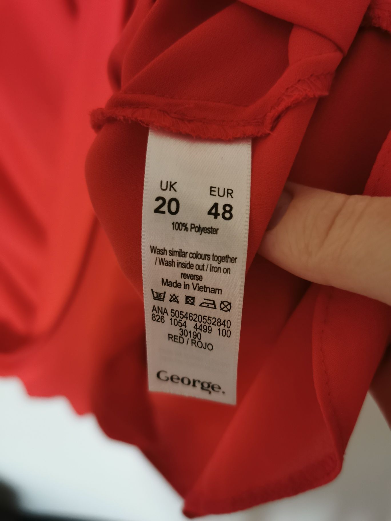 Bluzka czerwona George zakładki dekolt v serek 48 4XL vintage boho