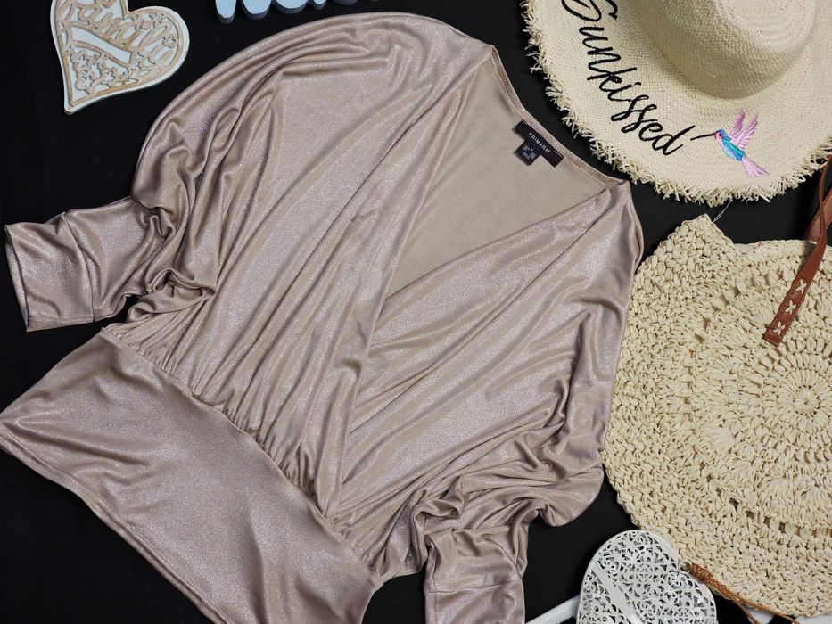 Primark Bluzka metaliczne złoto nietoperz koperta 40/42