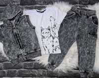Komplet dres dla chłopca bluzka + spodnie + kamizelka szary 98/104