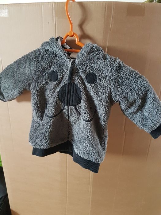 Bluza h&m miś 4-6 polarowa 3-6 szara 68 z uszkami polarowa.